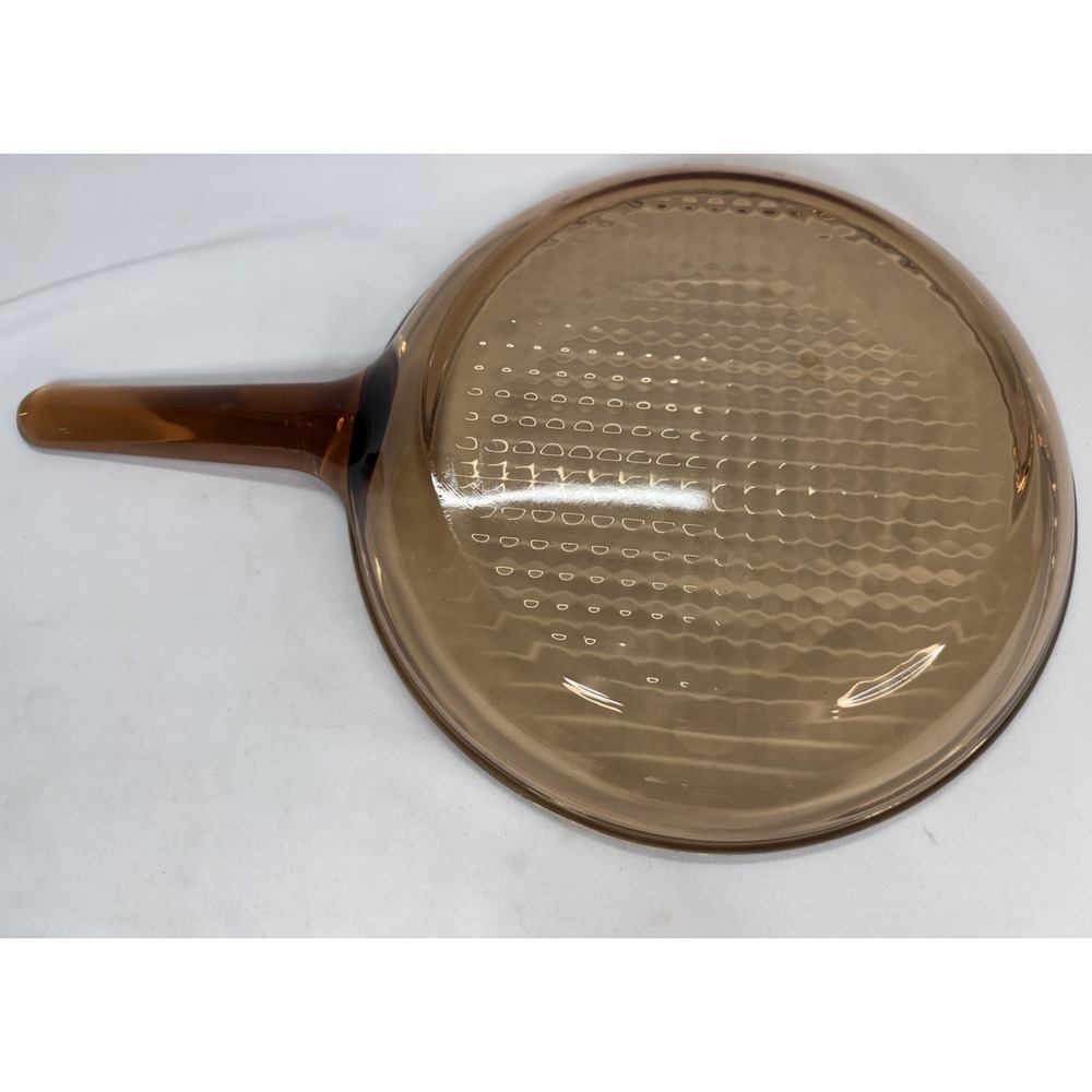 Vtg Corning Vision Ware 10" Amber Waffle Bottom Frying Pan Skillet w/Lid France - Picture 5 of 9